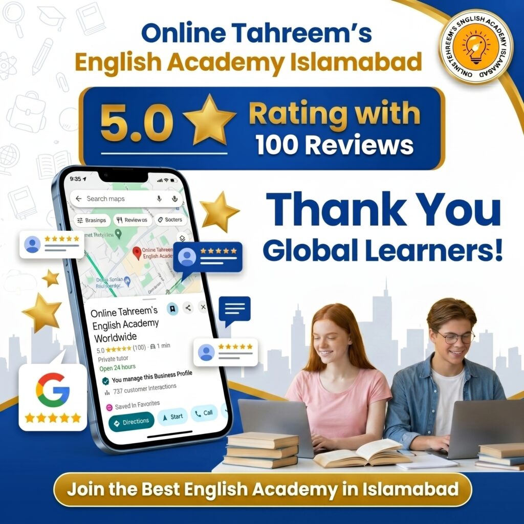 5.0 Rating with 100 Reviews Milestone | Tahreem’s English Academy, Islamabad Google Success